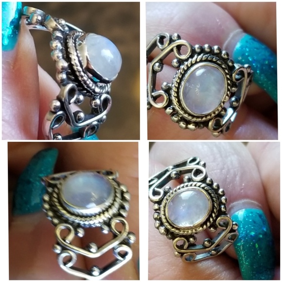 Genuine 3ct Rainbow Moonstone Ring Size 9 - Picture 4 of 6